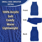 Dog Sweaters Small Dog Clothes Winter Turtleneck Puppy Sweater Warm Pet Cat Sweater Doggy Pullover Outfit with Twisted Design XS~XL(Navy Blue, Medium)