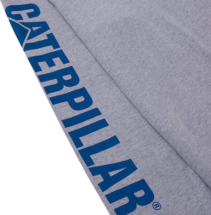 Caterpillar Trademark Banner Long Sleeve Tee Shirts for Men with Center Back Neck Wire Management Loop and Cat Workwear Logo