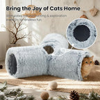 Tempcore Plush Cat Tunnel for Indoor Cats，Collapsible 3-Way Pet Tunnel Toy with Peek Holes for Cats, Kittens, Rabbits, Light Grey