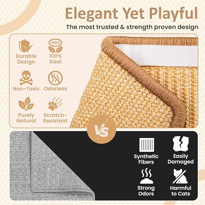 Sisal Adjustable Cat Scratch Ramp for Indoor Cats - 25.6 Inch Cat Scratcher Ramp - Cat Scratching Post, Medium