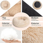 Calming Donut Dogs Beds for Small Dogs Washable,19inch Fluffy Round Puppy Bed for Puppies,Cats & Toy Breeds with Raised Rim,Fits up to 15 lbs Pets,Beige
