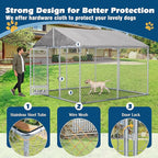 10×10×7 FT Outdoor Dog Kennel with Roof, Dog Enclosure w/Rotating Feeder, Large Heavy Duty Dog Run Playpen w/2 Stainless Bowls, Galvanized Pet House w/Secure Lock, Waterproof Cover