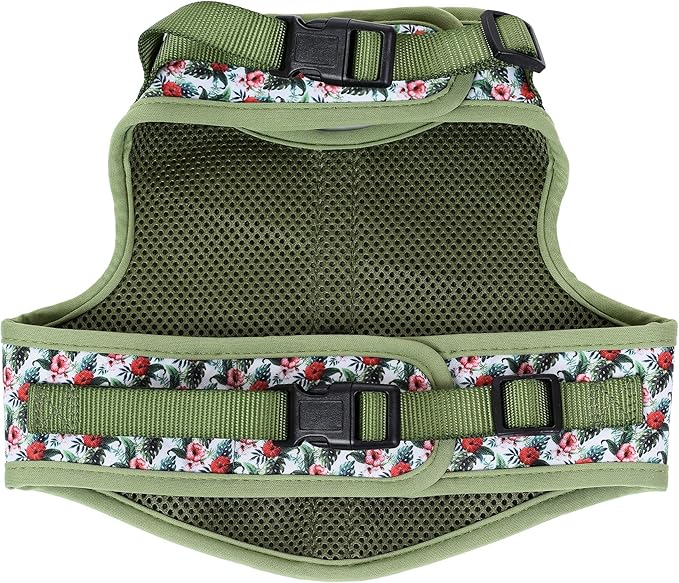 Mile High Life Dog Harness, Air Mesh Floral Vest Harness for 20 lbs Small Dogs & Cats, Easy Get on Adjustable Easy Closures Both Neck and Chest(Wild Rose, M Chest 18"-20")