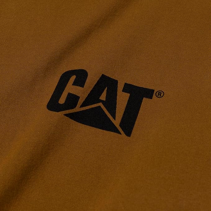 Caterpillar Trademark Banner Long Sleeve Tee Shirts for Men with Center Back Neck Wire Management Loop and Cat Workwear Logo