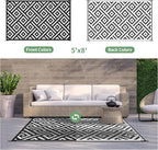 GENIMO 5x8 Outdoor Rug Waterproof, Reversible Mats, Outdoor Area Rug, Plastic Outside Carpet, Geometric Rv Mat for Patio Camping Rv Picnic Backyard Deck Balcony Porch Beach Trailer (Black & White)