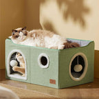 Bedsure Large Cat Beds for Indoor Cats - Extra Wide Cat Cube House for Small Pet with Fluffy Ball Hanging and Scratch Pad, Foldable Pet Cave Hideaway for Multiple Cats, 23.6x16.9x13 inches, Green