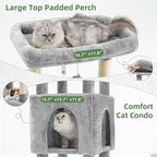 Cat Tree for Indoor Cats Large Adult, Heavy Duty Cat Tree for Large Cats 20 lbs+, Cat Condo with Big Wooden Perch, Cat Tower with 14 Scratching Posts, Hammock, Light Gray GCT023W