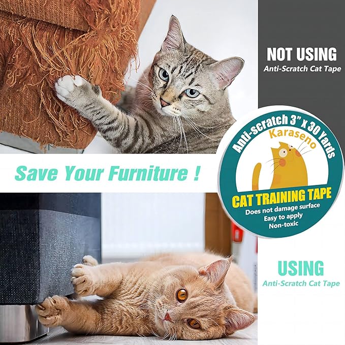 Anti Cat Scratch Tape, 3 inches x 30 Yards Pet Training Tape, 100% Transparent Clear Double Sided Cat Scratch Deterrent Tape, Furniture Protector for Couch, Carpet, Doors, Pet & Kid Safe