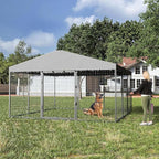 Kullavik 10x10x6 FT Large Outdoor Dog Kennel,Anti-Rust Galvanized Steel Dog Pen with Double Locks,Heavy Duty Dog Enclosure Fence with UV & Water Resistant Roof Cover for Outside