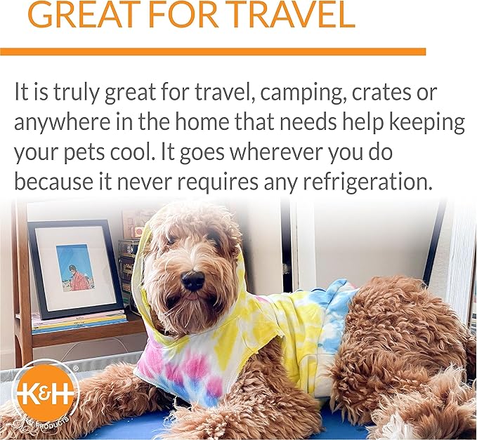 K&H Pet Products Coolin' Pet Pad Dog Mat, Portable Dog Cooling Mat for Travel or in Home, Perfect for Carriers, Crates, Outdoor Houses, Yards, Porches, Pet Beds & More - Large 36 X 20in Chill Blue