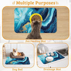 Dog Bowl Mat,Blue Gold Marble Pet Feeding Mat for Floors Waterproof,Flowing Absorbent Dogs Placemat for Food and Water Quick Dry Pet Cat Feeding Mats with Non Slip Bottom 16" x 24"