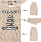 Dog Sweaters Small Dog Clothes Winter Turtleneck Puppy Sweater Warm Pet Cat Sweater Doggy Pullover Outfit with Twisted Design XS~XL (Beige, X-Large)