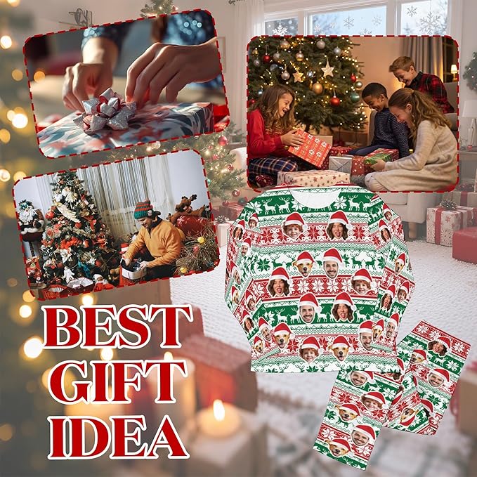 Artsadd Personalized Pajamas with Faces for Women Men Custom Christmas Pajamas Gifts for Family Couple, Funny Photo Pjs