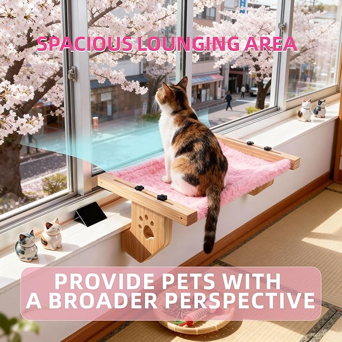 ESPETS Cat Window Sill Perch with Solid Wood & Thick Metal, Sturdy Cat Hammock Beds Window Seats with Soft Cusion Large Cats and Kittens-22.5 Inch