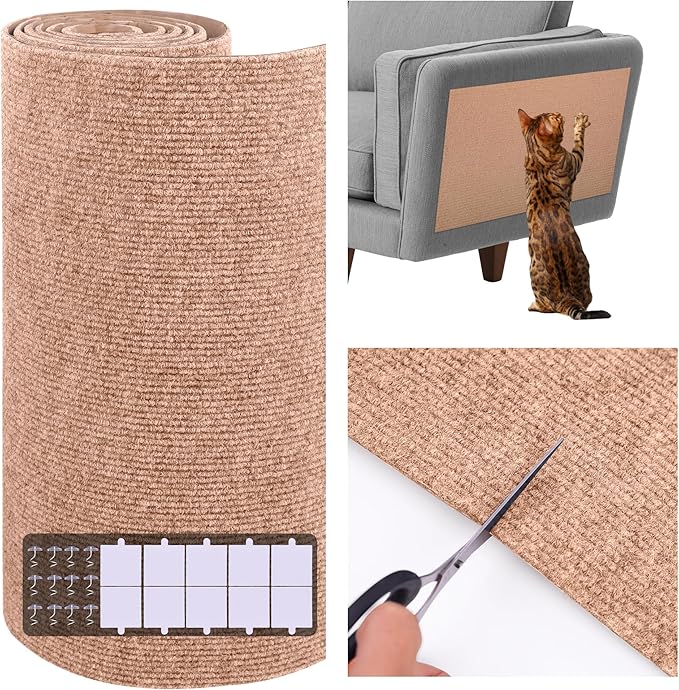 15.7'' x 23.6'' Cat Scratch Furniture Protector Cat Wall Scratcher Mat AdhesiveTrimmable Cloth Couch Anti-Scratch Cover DIY Climb Couch Protector from Claws, Replacement Pads，Beige