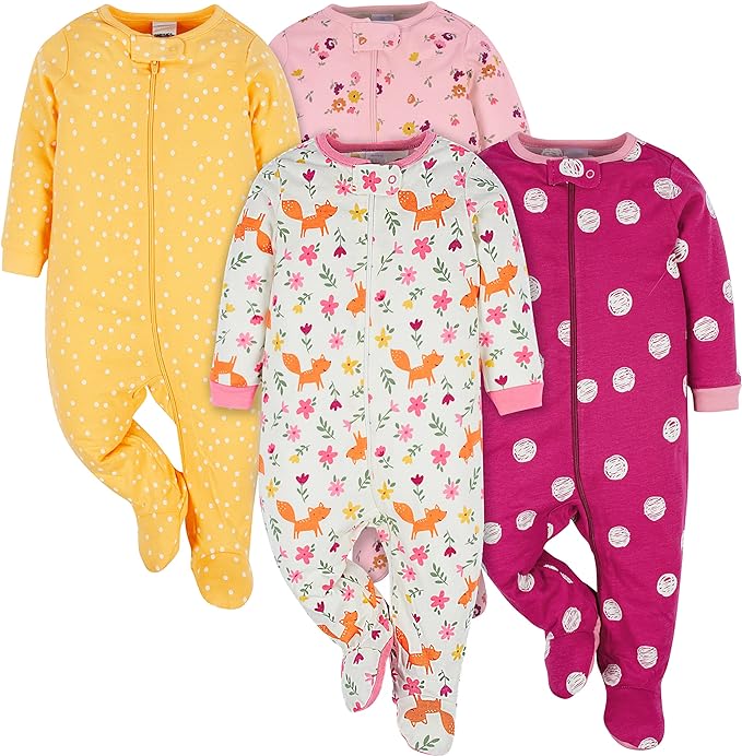 Onesies Brand Baby Girls' 4-pack Sleep 'N Play Footies Multi Pack