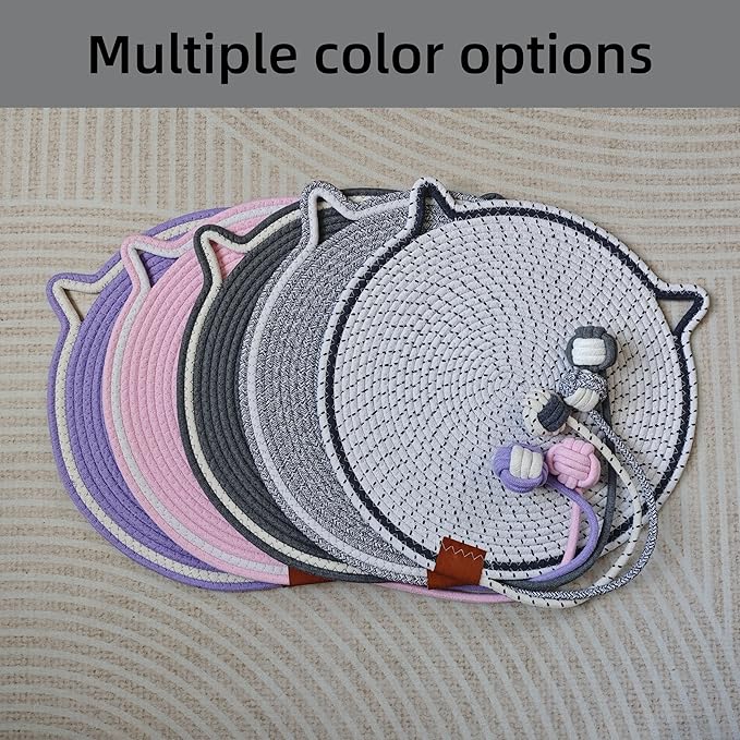 Cat Scratcher Mat, Natural Cotton Rope Cat Scratching Pad, 16.9'' Round Cat Wall & Floor Scratch Pad, Durable Double - Sided Cat Scratcher, Furniture Protector for Wall, Sofa, Couch, Carpet, Dark Grey
