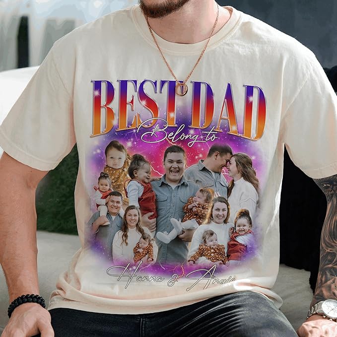 Custom Dad Shirt Personalized Picture T-Shirt for Men for New Dad Daddy Gift for Grandpa