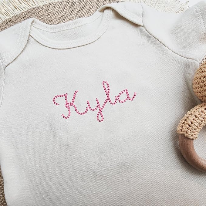 COUPLEHOODIES Personalized Baby Onesie Bodysuit – Custom Embroidery Gift for Pregnancy Reveal Baby Shower or First Grandchild