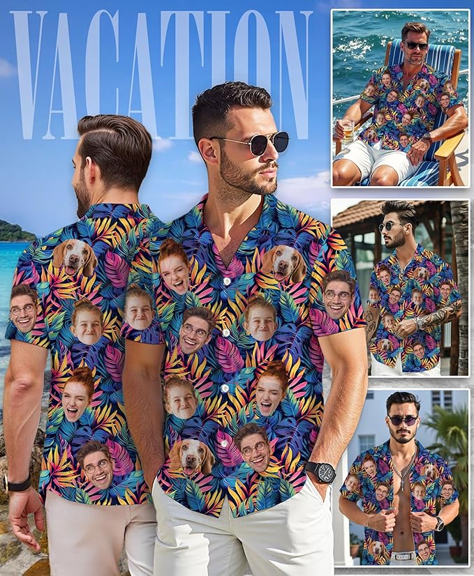 Custom Hawaiian Shirt with Face for Men Women Youth Kid, Personalized Hawaiian Shirts with Face Logo Photo Picture