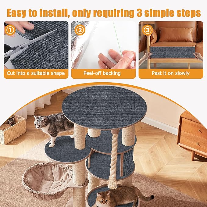 Cat Scratching mat Self-Adhesive, Trimmable Furniture Protector for Couch, Sofa, Wall & Cat Trees - Durable Scratch Pad with Nano Tape, DIY Climbing Carpet for Indoor Cats (Dark Grey, 78.7"x15.8")