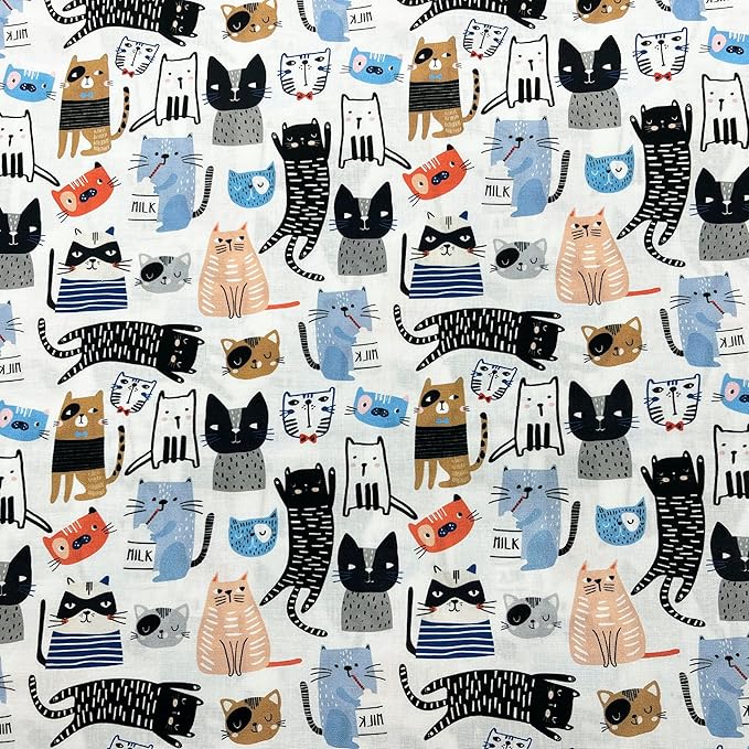 1 Yard (Pre-Cut) 43" x 36" (109cm x 92cm) Premium Floral Cotton Quilting Sewing Fabric, DIY Sewing Patchwork Supplies for Face mask Clothing Handmade Craft&Home Decoration (Cute cat 6)