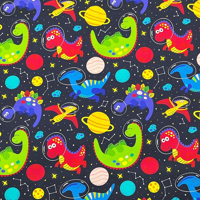 1 Yard (Pre-Cut) 43" x 36" (109cm x 92cm) Premium Floral Cotton Quilting Sewing Fabric, DIY Sewing Patchwork Supplies for Face mask Clothing Handmade Craft&Home Decoration (Cute Dinosaur)