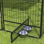 PawHut Outside Dog Kennel, 7' x 7' x 5' Puppy Play Pen with Canopy, Garden Playpen Fence Crate Enclosure Cage Rotating Bowl, for Dogs, Chickens, Ducks, Black