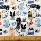 1 Yard (Pre-Cut) 43" x 36" (109cm x 92cm) Premium Floral Cotton Quilting Sewing Fabric, DIY Sewing Patchwork Supplies for Face mask Clothing Handmade Craft&Home Decoration (Cute cat 6)