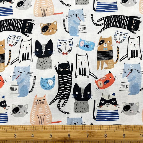 1 Yard (Pre-Cut) 43" x 36" (109cm x 92cm) Premium Floral Cotton Quilting Sewing Fabric, DIY Sewing Patchwork Supplies for Face mask Clothing Handmade Craft&Home Decoration (Cute cat 6)