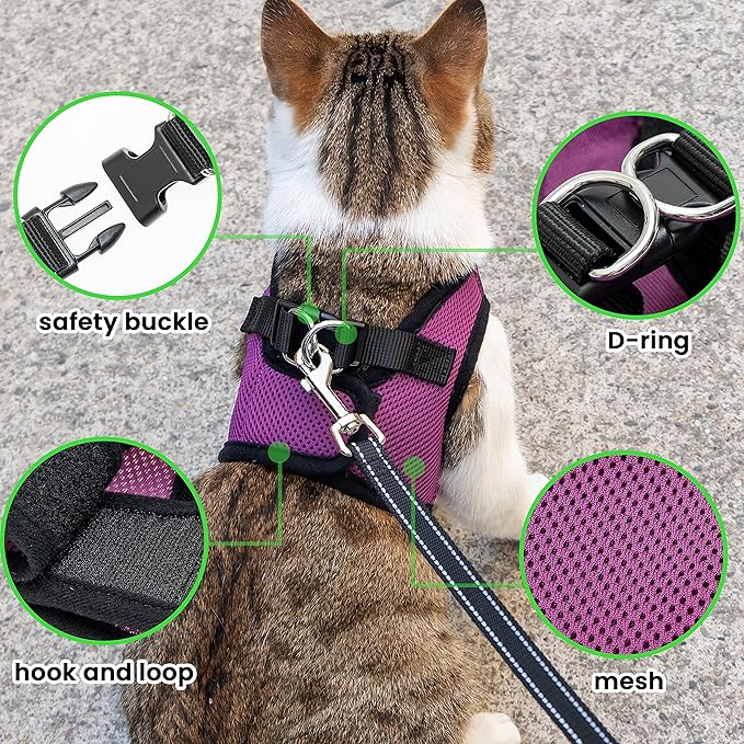 Dog Harness with Airtag Holder for Small Dogs, Puppy, Cats - No Pull Step in Small Dog Harness and Reflective Dog Leash Set for Walking Training Travel Grooming Outdoor